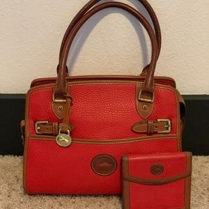 vintage red leather dooney & bourke handbag